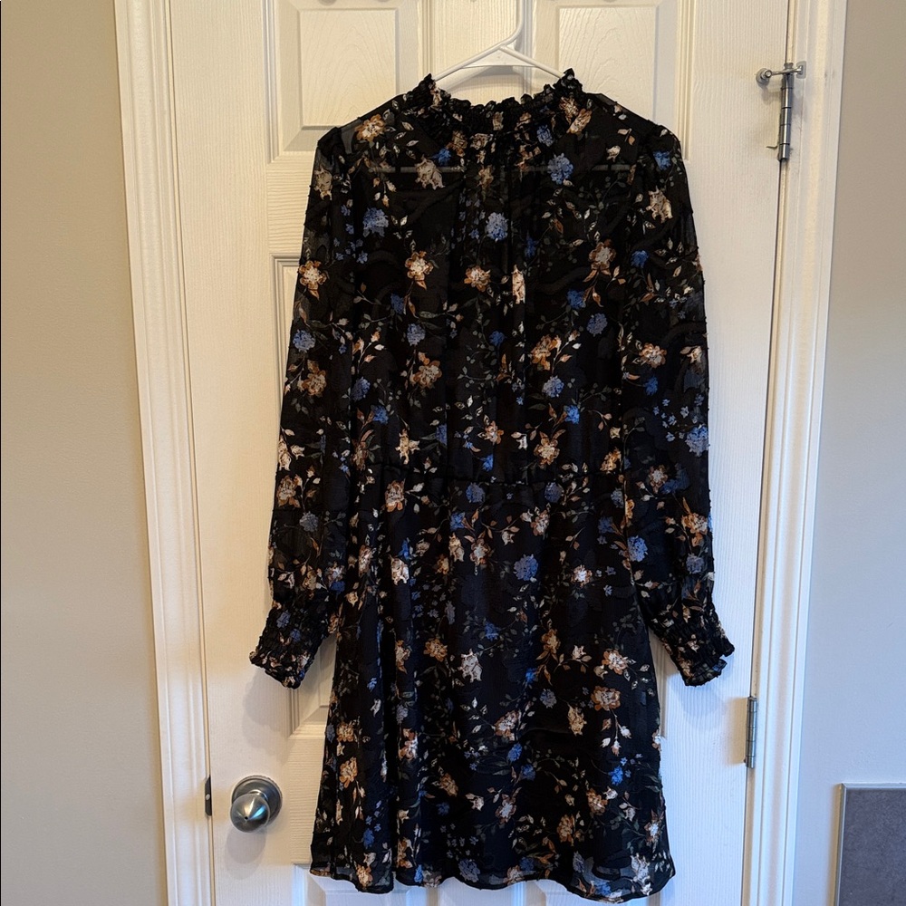 RW&CO. - Black Floral Long-Sleeve Ruffle Dress